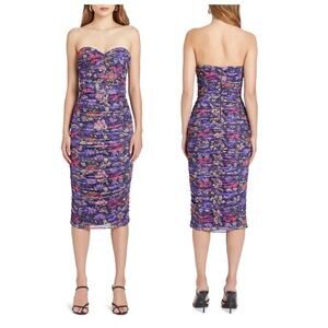Amanda Uprichard Floral Strapless Mesh Body-Con Cocktail Dress Size Medium